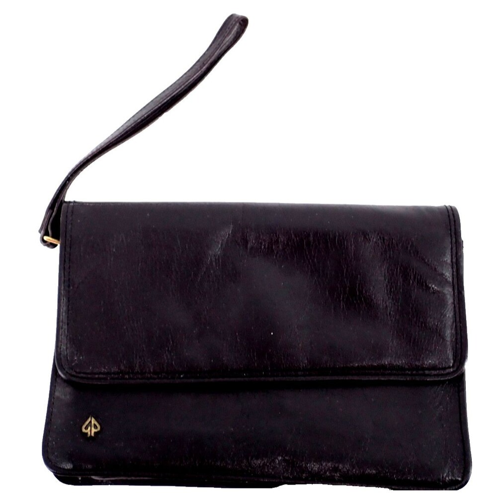 Gebr Picard Women's Black Leather Envelope Vintage Clutch Handbag Purse 6" x 9"